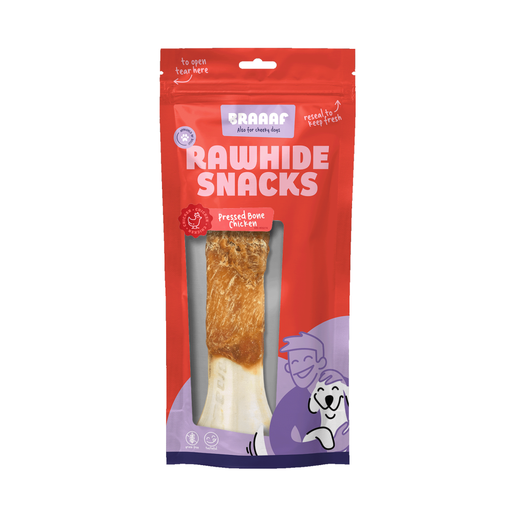 Os pressé au poulet Braaaf Rawhide - Collation naturelle pour chien - 20 cm
