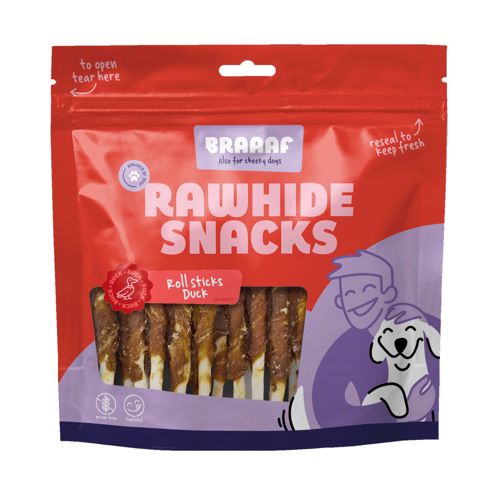 Braaaf Rouleaux de peau de canard - 30 bâtonnets pour chien