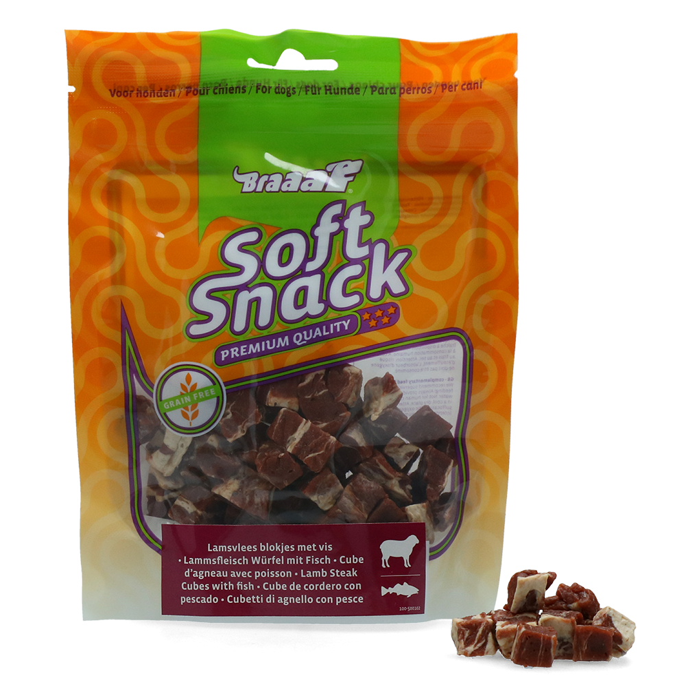 Braaaf Soft Snack Cubes - Agneau & Poisson | Délicieux Friandises Chien