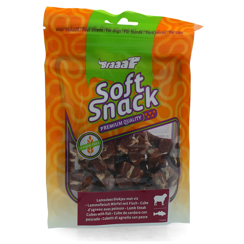 Braaaf Soft Snack Cubes - Agneau & Poisson | Délicieux Friandises Chien