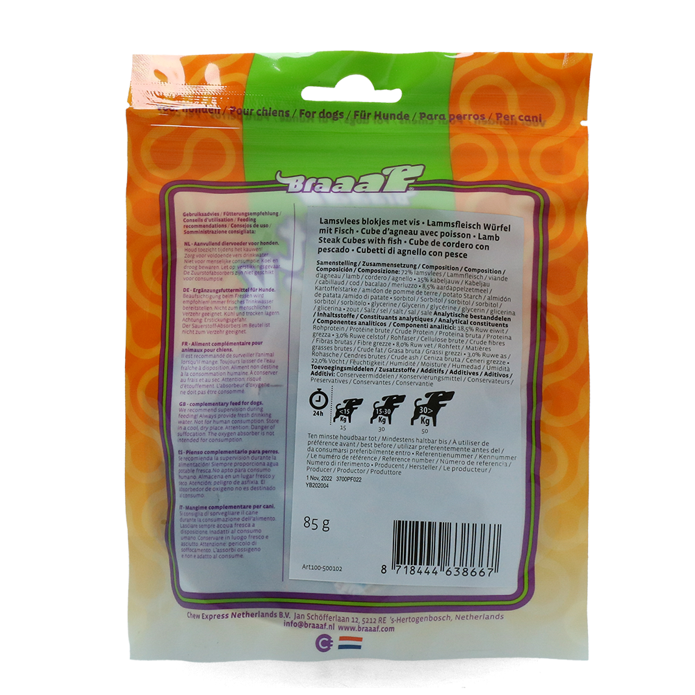 Braaaf Soft Snack Cubes - Agneau & Poisson | Délicieux Friandises Chien