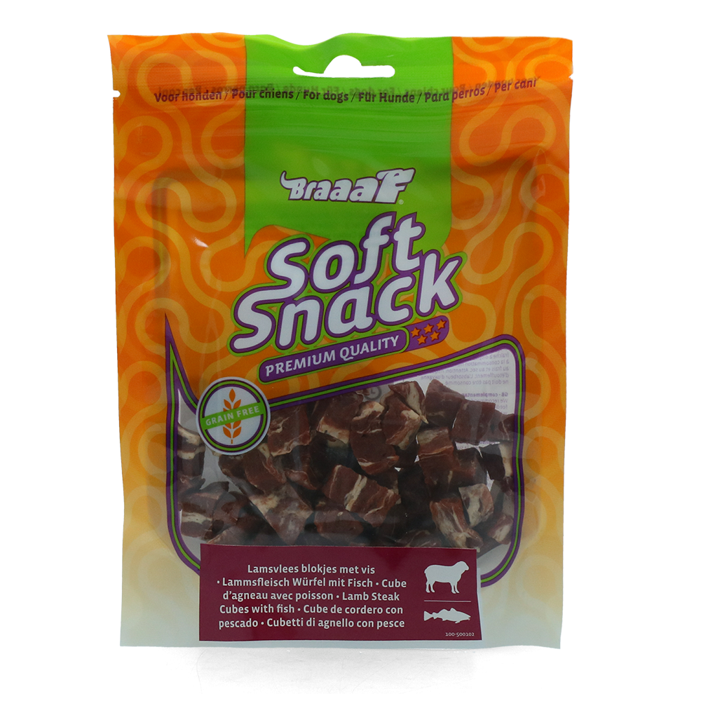 Braaaf Soft Snack Cubes - Agneau & Poisson | Délicieux Friandises Chien