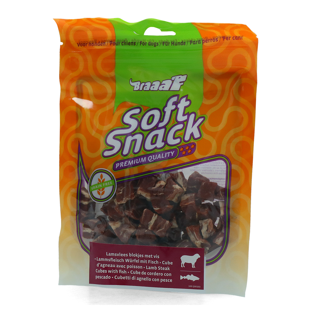 Braaaf Soft Snack Cubes - Agneau & Poisson | Délicieux Friandises Chien