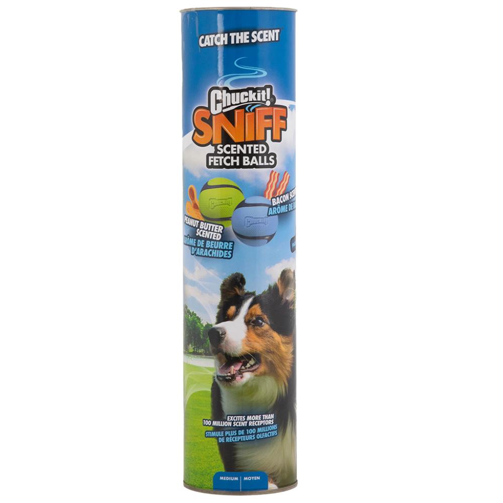 Pack de 4 balles Chuckit! au bacon et beurre de cacahuète pour chien - Taille M