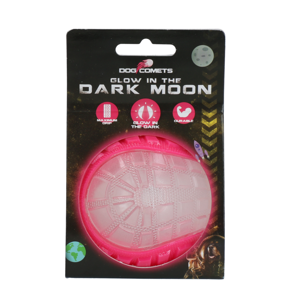 Balle de lune phosphorescente pour chien Comets M Rose - Jouet lumineux pour des jeux nocturnes fun