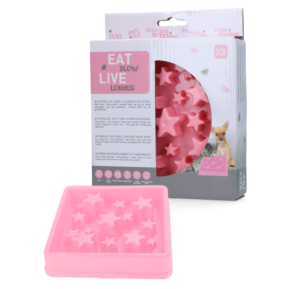 Gamelle Anti-Glouton Étoile Rose XS - Contenance 200 ml, Idéal pour les petits chiens