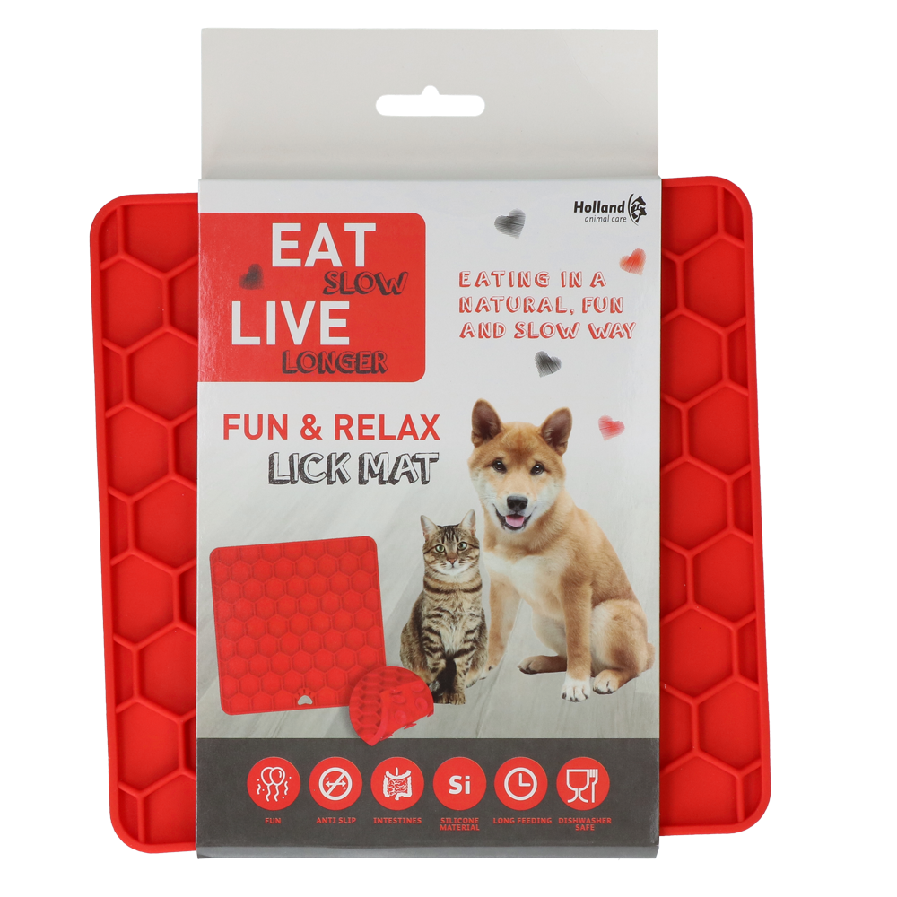 Tapis à Léchouiller Eat Slow Live Longer Rouge - Conçu pour les chiens