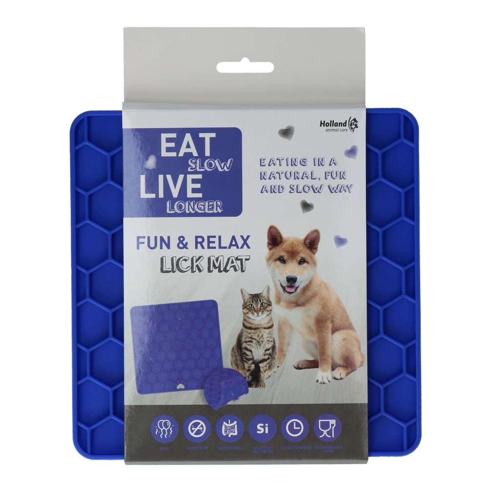 Tapis à Léchage Eat Slow Live Longer Bleu - Confort pour Chien