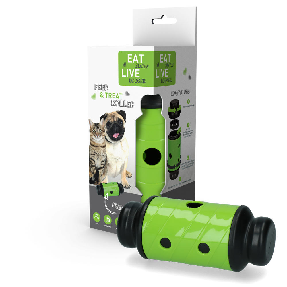 Mangeoire et distributeur de friandises roulant vert S Eat Slow Live Longer